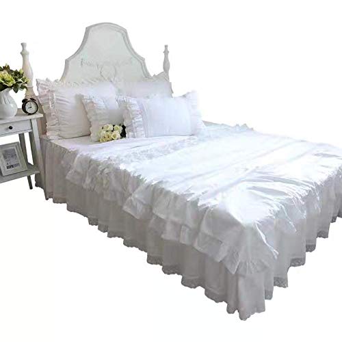 Meaning4 2-Pack White Pillow Shams Shabby Chic Pillowcases With Lace Ruffles Vintage Pillow Covers Cotton Queen Size 20 Inchx30 Inch Luxury Elegant thumb #3