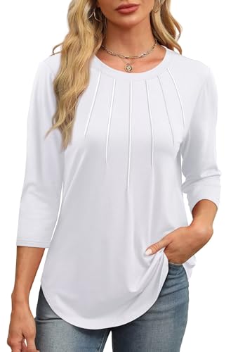 XIEERDUO Damen Bluse 3/4 Arm Tshirt Shirt Top Tunika Pullover Langarmshirt Sweatshirt Oberteile Sommer Herbst Winter Weiß XL