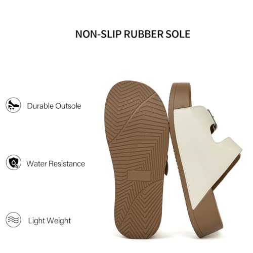 Image of Platform Sandals Women Genuine Leather Slip-on Beach Slide Buckle Comfortable Sandals with Memory Foam Soft Lining and Open Toe Low Wedges
