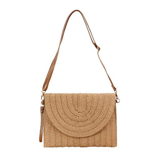LEIPUPA Bolsa de Ombro de Palha Bolsa de Mão Bolsa de Praia com Alça Ajustável - Luz Marrom