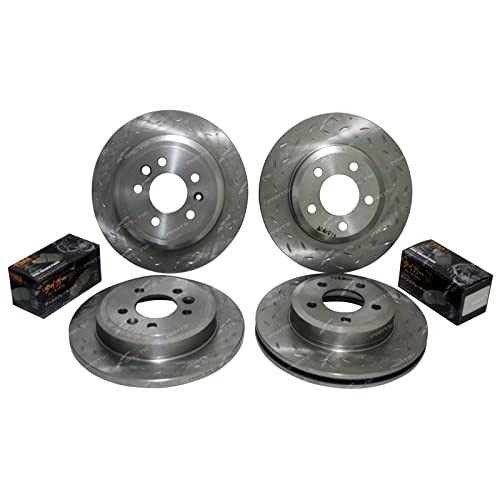 4 x Slotted & Drilled Front + Rear Disc Brake Rotors + Pads for Ford Falcon Fairmont Fairlane LTD BA BF FG 6cyl Barra 182 190 195 240T 245T 270T V8 5.4L Barra 220 Boss Barra 260 2002 to 2014