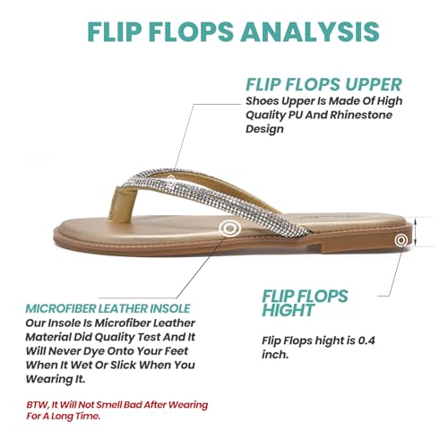Image of NianEr Womens Microfiber Leather Memory Foam Sandals Flip Flops Slides | Rhinestone, Glitter, Sparkly, Bling, Jeweled, Sparkle, Diamond, Flat, Comfortable, Slip On, Dressy, Dress, Beach, Vacation