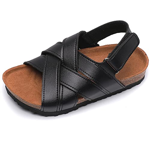 Leodun Sandalen Junge Mädchen Plateau Mode Freizeit Bequeme Kork Fußbett Slides Sommer Offen Strand Sandalens,Schwarz,27 Cover