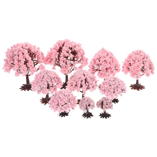 Yardwe 10Pcs Miniature Flower Tree Model, Mini Fake Cherry Blossom Trees for DIY Sand Table Landscape Decoration, Dollhouse Accessories, Building Scenery Ornaments