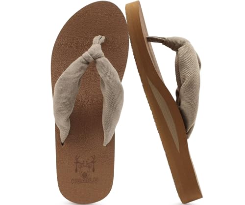 KuaiLu Tongs Femme Tissu été Flip Flops Plage et Piscine Adulte Soutien Voute Plantaire Tongue Sandales Cuir Orthopedique Yoga Mousse Antidérapantes...