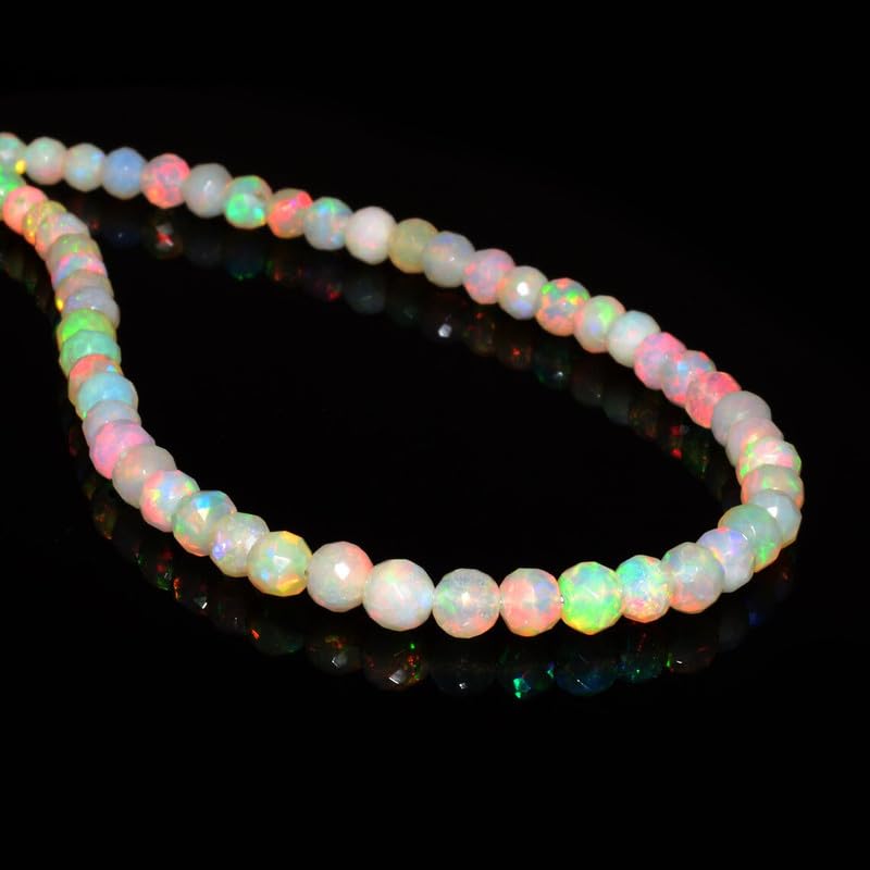 AAA+ etiopski opal welo ogień 3-5 mm luźne okrągłe fasetowane koraliki - sznurek 40 cm - naturalne koraliki z etiopskiego opalu do produkcji biżuterii