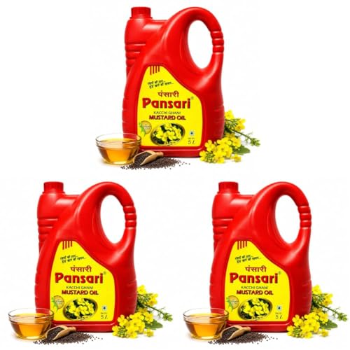 Image of Pansari Kacchi Ghani Mustard Oil, 5L Can (Pack of 3)