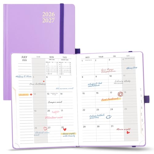 POPRUN Monthly Planner 2026-2027, 6.25" x 8.5", 18 Month (Jul 2026 - Dec 2027) Calendar Book, Academic Calendar Planner with Monthly Tabs, Inner Pocket, Hard Cover, 100GSM Paper - Violet