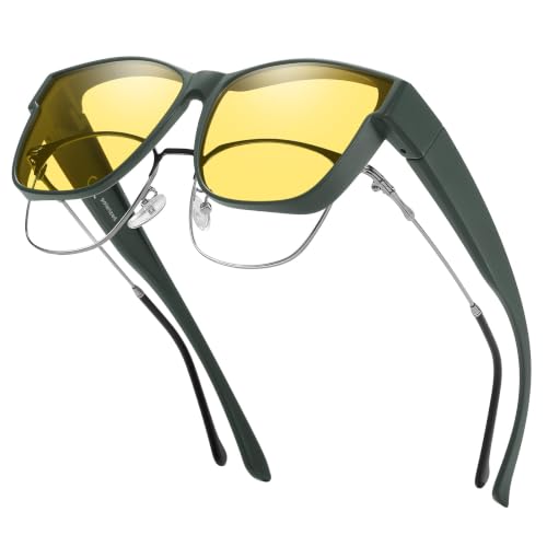 Image of GEGURI Night Vision Glasses, Night Driving Fit Over Glasses Polarized Anti-Glare for Men & Women Yellow Lens