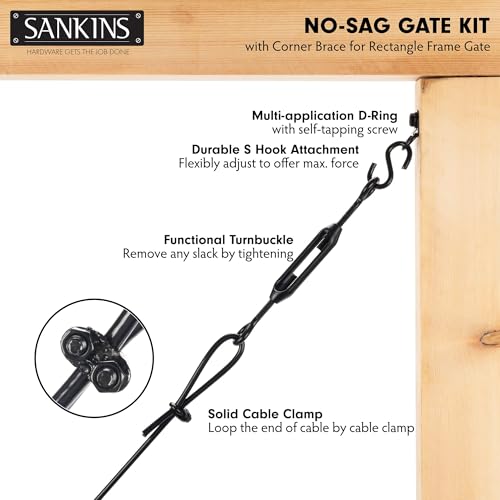 Image of Anti-Sag Gate Kits for Wooden Fence, Black Anti-Sagging Gate Support Cable Kit Hardware, Gate Sag Frame Kit Hardware for Wooden Fence, Wood Gate Door Repair Kit for Outdoor, 2 Pack