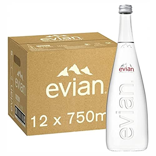 Evian, bottiglia in vetro naturale naturale per acqua minerale da 750 ml, confezione da 12