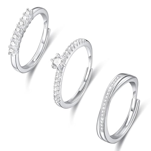 Halora 3PCS Ringe Silber für Frauen,925 Ringe Damen Verstellbar Stapeln Daumenring Eheringe Verlobungsringe Damen Hochzeitsring Band Ring Geschenke für Frauen