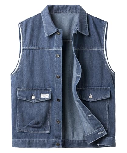 Gilet en jean homme vintage avec poches pour style rock biker
