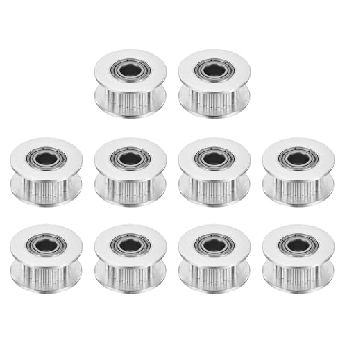 sourcing map 2GT Idler Pulley 20 Teeth 5mm Bore Aluminum Timing Pulley Wheel for 6mm Width 20T Timing Belt for 3D Printer, CNC, Timing Belt-10 Pcs Silver