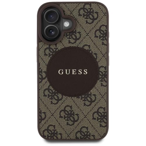 Image of CG MOBILE Guess [Official Licensed] Protective Case Designed for iPhone 16 |Magnetic Compatible |PU Case 4G Circle with Classic Logo - Brown