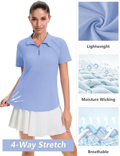 Image of LOMON Womens Golf Polo Shirts Summer Short Sleeve 1 /4 Zip Tops Moisture Wicking Casual Tennis Activewear with Pockets