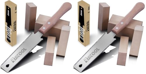 Image of RUITOOL Japanese Hand Saw 6 Inch Double Edge Sided Pull Saw Ryoba SK5 Flexible Blade 14 /17 TPI Flush Cut Beech Handle Wood Saw for Woodworking Tools (Pack of 2)