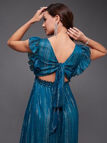 Image of Miss Chase Women's Round Neck Sleeve Embellished Fit Flare Maxi Dress