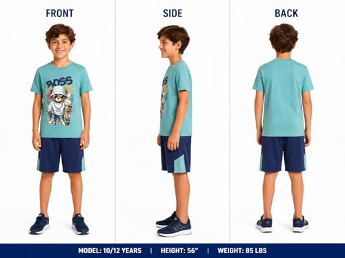 Image of Pro Athlete Boys Shorts Sets - 4 Piece Dry Fit Short Sleeve Crewneck Graphic Tee and Performance Shorts for Boys (Sizes 8-16)