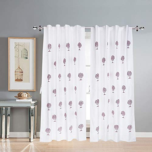 Image of LINENWALAS Botanical Opaque Cotton Curtains Set of 2, Canvas Long Door Curtains for Home Decor, Hangs Elegantly with Back Loops (4.5ft x 9 ft, Maroon Tree)|Maroon Tree