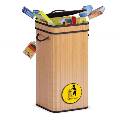 ADEL DREAM Gelbe Sack Müllständer Sack Ständer,geruchsneutraler Mülleimer aus Holz für gelbe Säcke geruchsdichte Mülltonne ideal als gelber Sack Müllsackständer Mülleimer 80L Gelber Sack Ständer