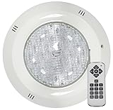 SWIMHOME Foco Piscina Superficie LED RGB 35W 12V AC (2 Hilos) con MANDO RF INCLUIDO, Luz Colores con Memoria, IP68, Fácil Instalación (RGB con Control Remoto (Cable de 2 hilos))
