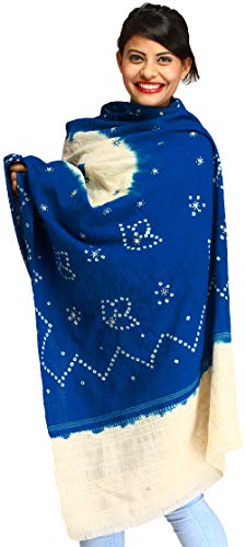 Bandhani Tie-Dye Shawl From Gujarat with Embroidered Mirrors
