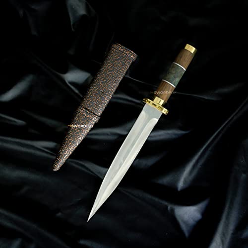 swordbuy Handmade Dagger, Double Edged Medieval Dagger, Embroidered Sheath, dagger with sheath