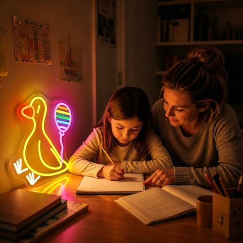 Image of Balloon Duck Neon Sign for Wall Decor Light Up Sign Led Signs for Room Party Home Wall Decor USB Powered