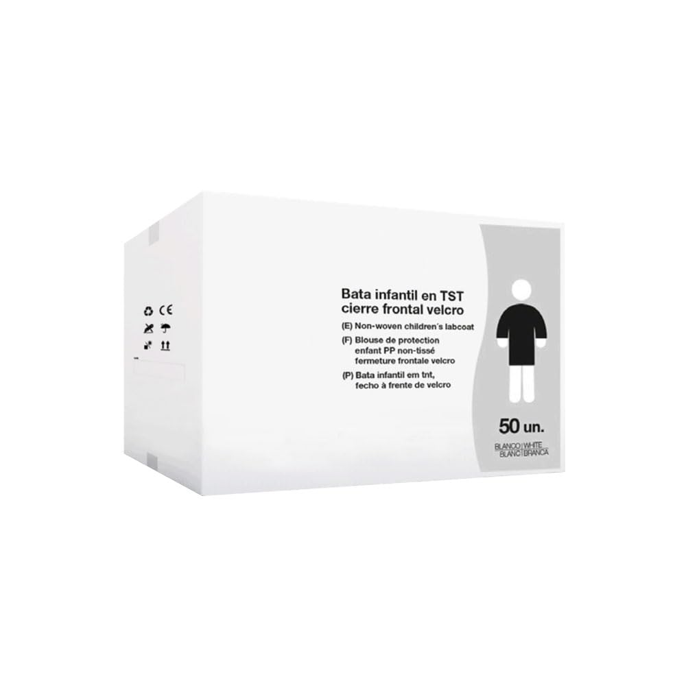 Bata Infantil Desechable con Velcro - Color: Blanco - para Laboratorios, Industrias de Alimentación, Limpieza, Talleres o en Visitas a Empresas - 50 Unidades
