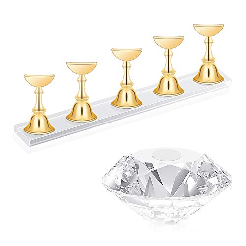 Magnetic Nail Display Stand Acrylic Nail Tips Holders Crystal Training Fingernail Holders Set for Nail DIY (Gold)