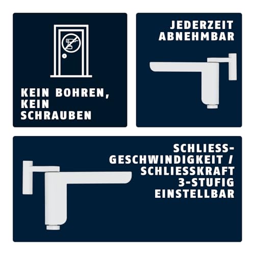 ABUS Türschließer 2603 für leichte Innentüren – geeignet für DIN links und rechts schließende Zimmertüren – ohne Bohren, ohne Schrauben – Weiß