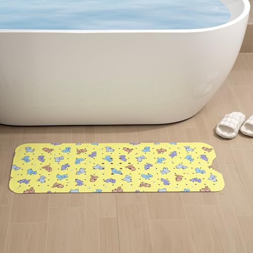 Image of YINENN Bath and Shower Safety Mats 40x16 inch, Non Slip with Suction Cups for Bathroom Stall and Tub Floor, Extra Large and Machine Washable, Drain Holes Keep Bathtub Clean, Colored Dogs