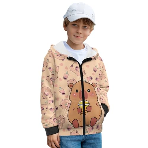 Cute Kids Hoodies Fleece Zip-up Hooded Sweatshirt Long Sleeve Jacket Relax Fit Sport Coat for 6-14 Years2