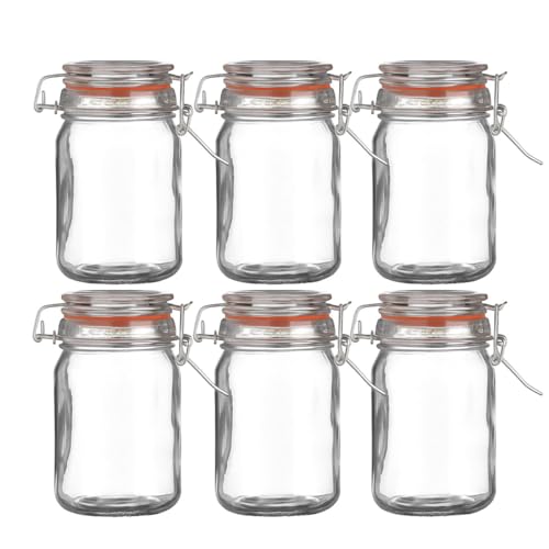 WDMT Juego de 6 tarros para conservas, 250 ml, herméticos con cierre de clip, diámetro de 6,5 x 11,5 cm, tarros de cristal transparente