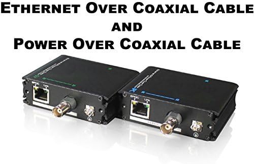 EoC (Ethernet Over Coax) & PoC (Power Over Coax) Adapter Converter Device Pair : BNC & RJ45 Jacks : Send Ethernet and PoE Power Signal 300ft Over Coaxial Cable : Business Grade