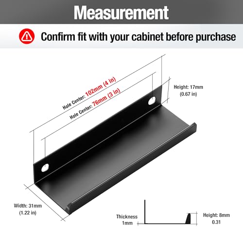 Image of 6 Pack Finger Pulls for Cabinets - 76mm /3in Hole Center Black Handles