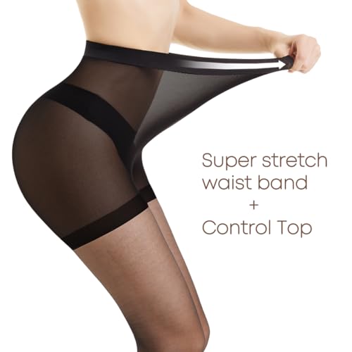 Image of Sheer Tights for Women - 20D Control Top Pantyhose Thin Stockings with Reinforced Toes (3 Pairs)