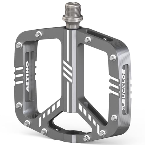 BUCKLOS MTB Flat Pedals Mountain Bike Pedals，Adult Road Bicycle Pedals Aluminum Alloy Non-Slip Large Concave Platform Pedals for BMX, Downhill,AM, Enduro 9/16''（Titanium） by BUCKLOS - Used condition - US$33.29