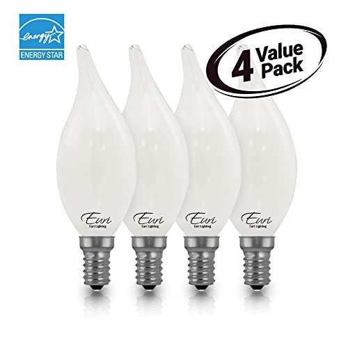 Euri Lighting Vba10-3020Ef-4, Dimmable Led Ba10 Flame Tip Filament, 4.5W (50W Equiv) 450Lm 80 Cri Warm White (2700K), E12, 120V, Frosted, Wet Rated Ul E-Star 3Yr 15K Hr Wty, 4-Pack #TOP5