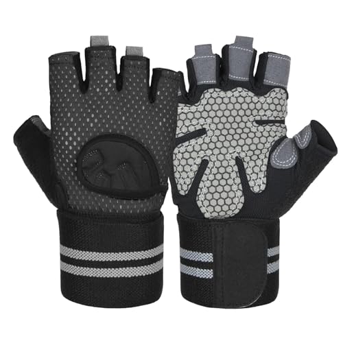 AMEEDA Guantillas Gimnasio Guantes Antideslizantes Transpirables de Medio Dedo for Ciclismo, Fitness, Gimnasio, Culturismo, Ejercicio, Deportes(BLACK2,L)