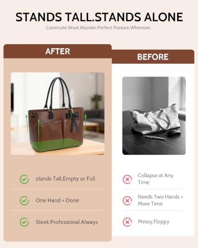 Image of Laptop Tote Bag for Women, Leather Work Tote with Padded Laptop Compartment, Cup Holder, Office Computer Briefcase