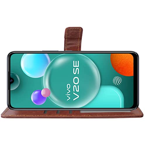 Image of Amazon Brand - Solimo Flip Leather Mobile Cover (Soft & Flexible Back case) for Vivo V20 SE (Brown)