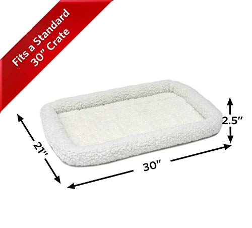 Image of MidWest Homes for Pets QuietTime Dog Bed - White Fleece Bolster, Ultra-Soft and Machine Washable, Fits 30-Inch Crates and Carriers, for Medium Breed Dogs