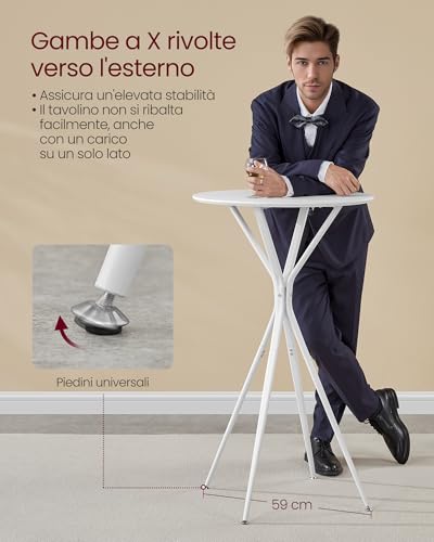 VASAGLE Tavolino da Bar, Tavolino da Cucina, Tavolo Alto Rotondo, Struttura in Metallo, 60 x 60 x 105 cm, per Soggiorno, Moderno, Montaggio Facile, Bianco Nuvola e Bianco Opaco LBT024W01 - Immagine 4