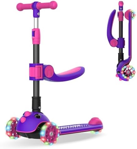 Gotrax KS3 Pro Kick Scooter for Kids, One Key Removable Seat & 3 Extra Wide PU Light-Up Wheels and Anti-Slip Deck, Adjustable Height Handlebar and Lean-to-Steer, Foldable Scooter for Children Aged 2-8