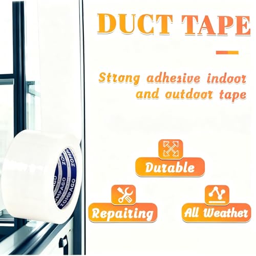Image of ZOMPAGO Duct Tape Heavy Duty Waterproof, White 3.2 inch x 66FT, Tear by Hand, No Residue, Strong Adhesive, All-Weather for Indoor Outdoor Repair, Pipe Leak, RV, Roof, Camping