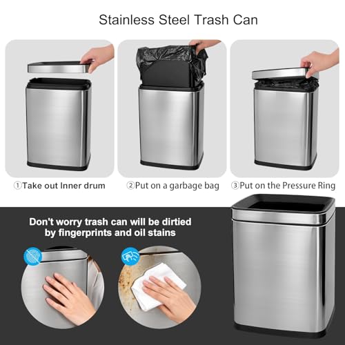 Caneca de basura pequeña de acero inoxidable 11.2 L abierta miniatura 4