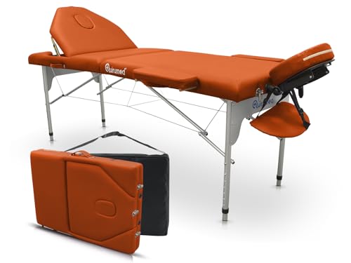 Table de massage pliable aluminium QUIRUMED orange : la solution mobile pour masser sans effort