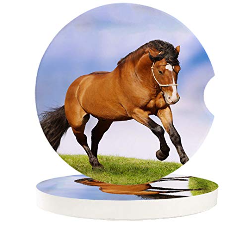 Car Cup Holder Coasters Set of 6 Equestrian Horse Runs Gallop on Flower Absorbent Ceramic Stone Drink Coaster with A Finger Notch for Easy Removal of Auto Cupholder